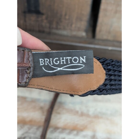 Brighton Navy Stretch Woven Belt Croc Embossed Leather Gold Tone Buckle Size 34 main image 7